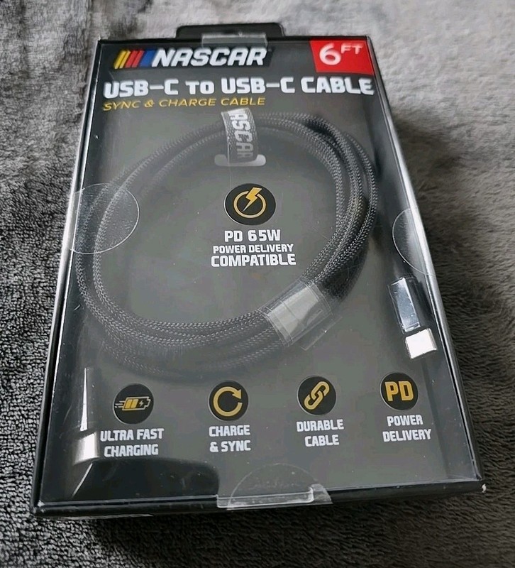 Nascar USB-C to USB-C Cable 6 ft-Rare Black