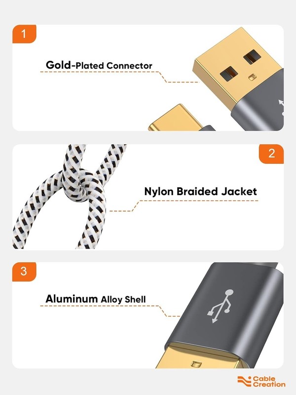 Cablecreation 6 Inch USB C Cable Short, USB a to USB C Fast Charging, Braided Ty gallery
