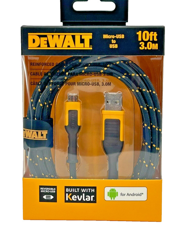 DeWALT 10 ft. Kevlar Reinforced Braided Charger Cable for Android Micro-USB