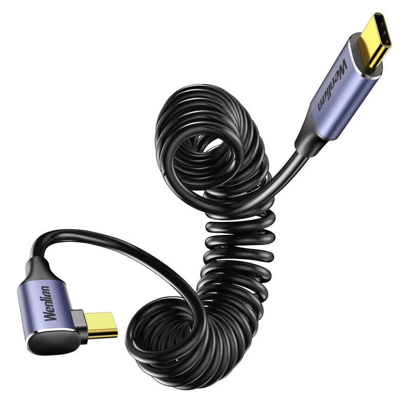 Coiled USB-C to C Cable for CarPlay & Android 12-inch/1ft, Right Angle