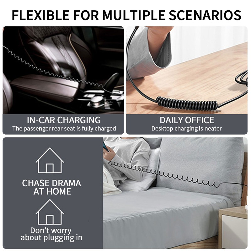 USB C Charger Cable Elastic Coiled Type-C Cable for Car Retractable USB Type C gallery