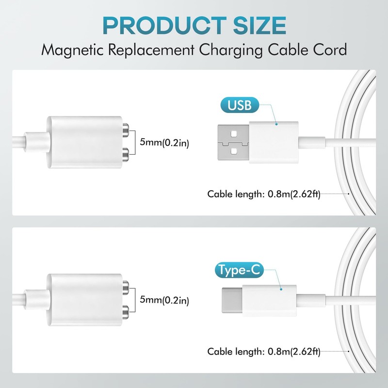 2PCS 5MM Magnetic Charging Cables, Rose Charger , USB-A & USB-, 2.7FT DC Char... gallery