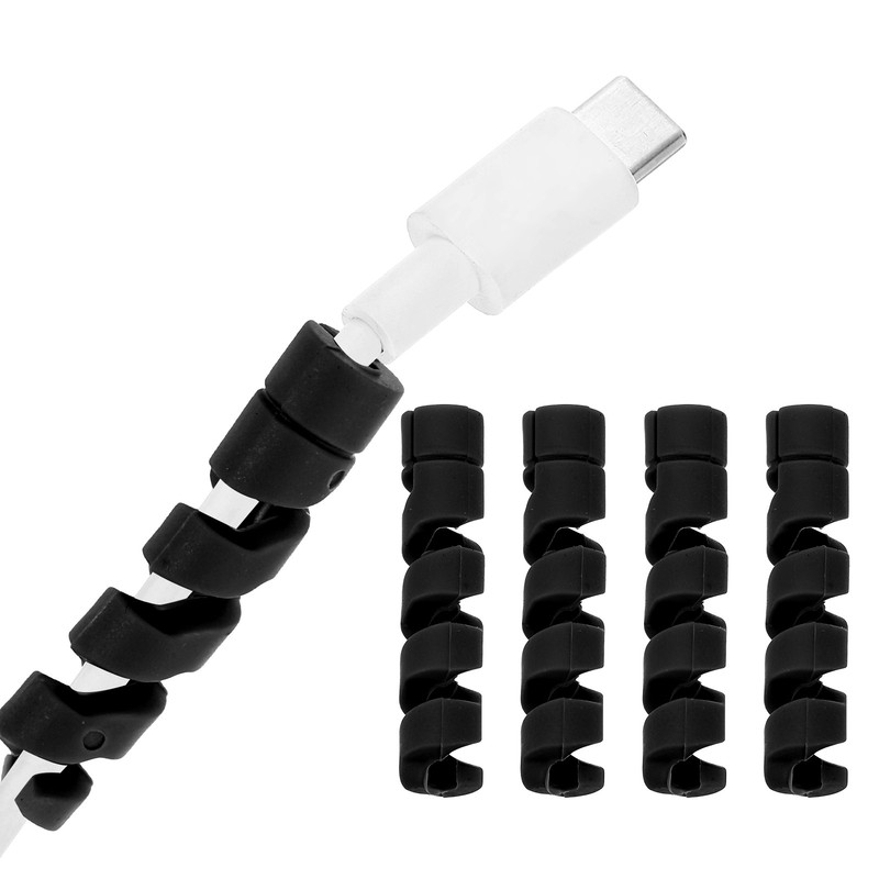24Pcs Charger Cable Protector, Flexible Spiral Wire Cord Saver Organizer, Black
