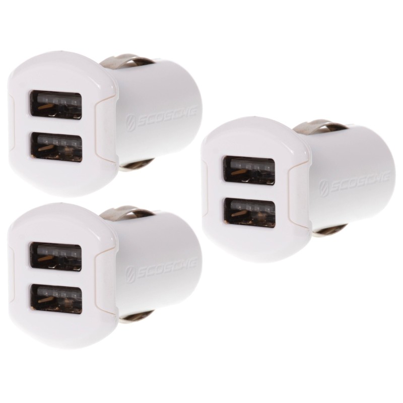 Scosche Revolt 2-Port USB Charger Dual 12W Watt 5V Volt Ports White (Pack of 3)