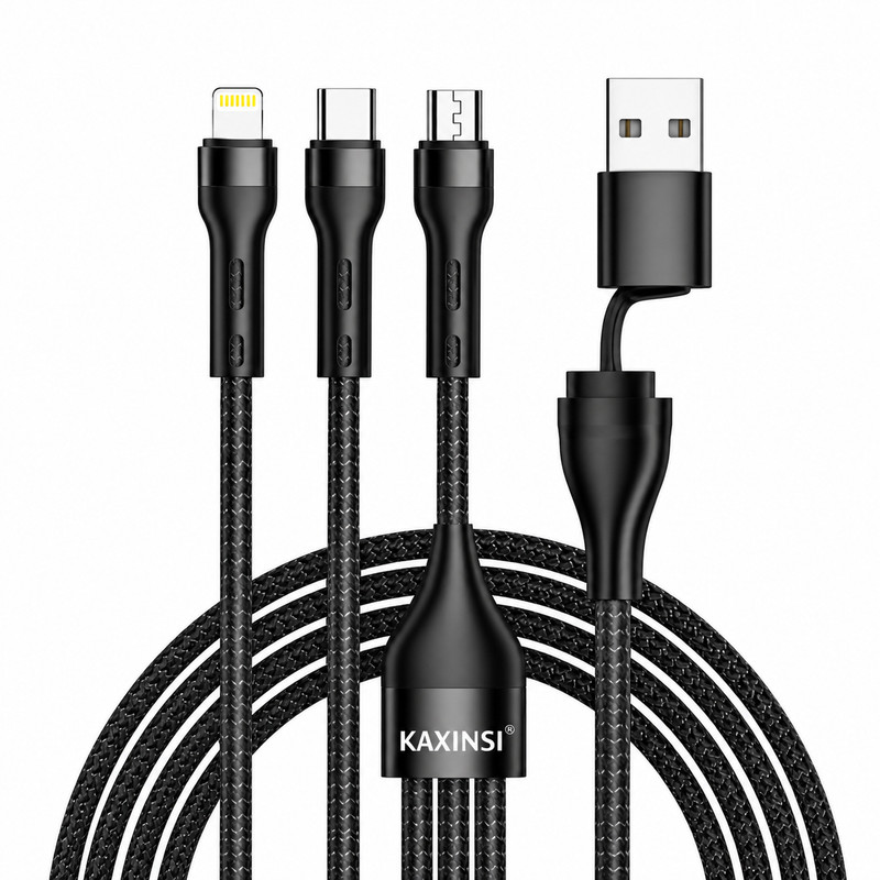 5-in-1 5A Fast Charging Cable USB to Type-C Micro USB 8-Pin Compatible Braided