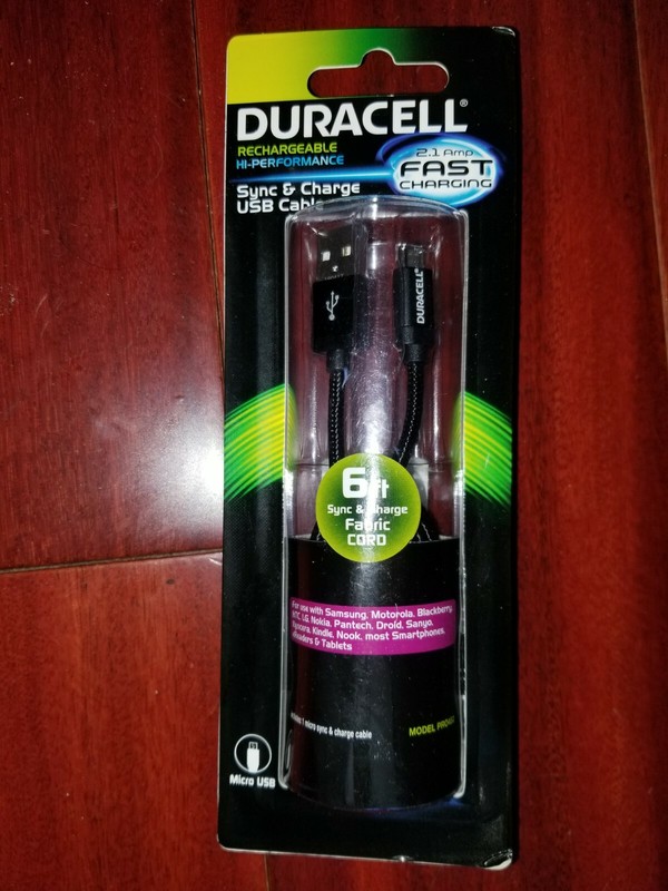 Duracell Sync-And-Charge Fabric 6″ Cable, USB-To-Micro USB in Black – PRO457