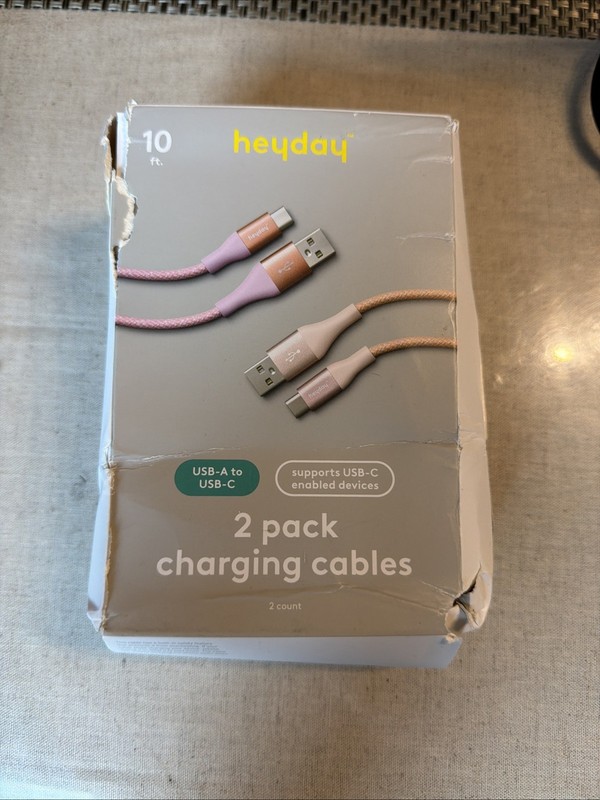 Heyday 2-Pack 10ft Fast Charging Cables USB-A To USB-C – Pink – OPEN BOX