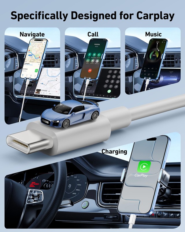 Car Carplay Cable for iPhone 17/17 Pro/Air/17e/16/15 Pro Max/Plus Cable 2Pack gallery