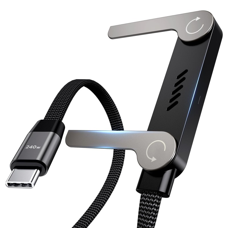USB to USB Cable, 240W Fast Charging Cable with Built-in Stand (5 FT, Black),…
