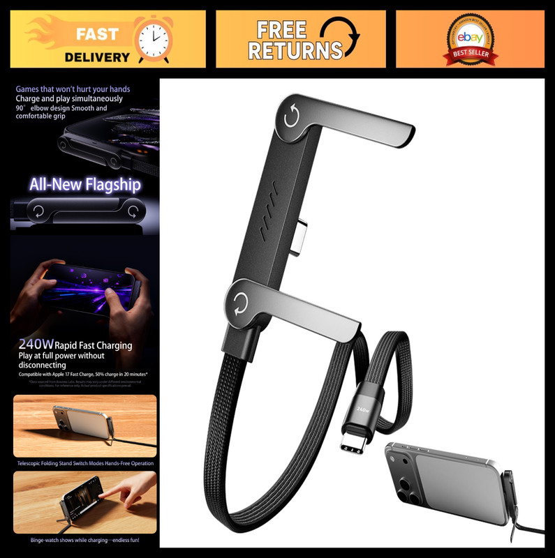 2 in 1 Invisible Charger Cable with Stand, 5FT 240W Fast Charging Cord, Type-C/i