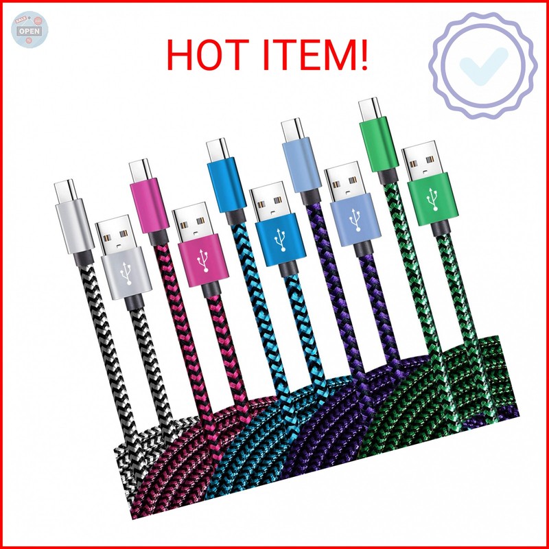 Teeind USB Type C Cable Fast Charging, Tpc001 5 Pack(6Ft 3A) Braided C Charger C