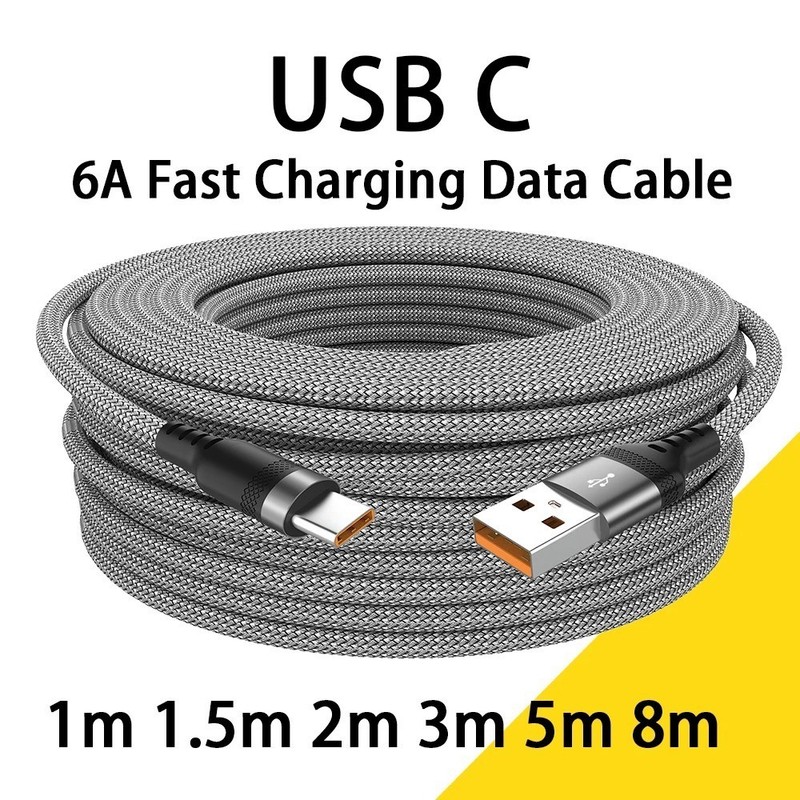 Fast Charge 6A USB C to C Cable, Super Long 1m to 8m Options, Premium Nylon Brai
