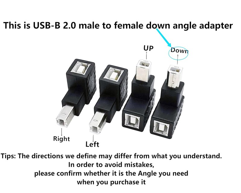 90 Degree USB 2.0 B Printer Adapter,USB 2.0 B to B Female Down Angle Print an... gallery