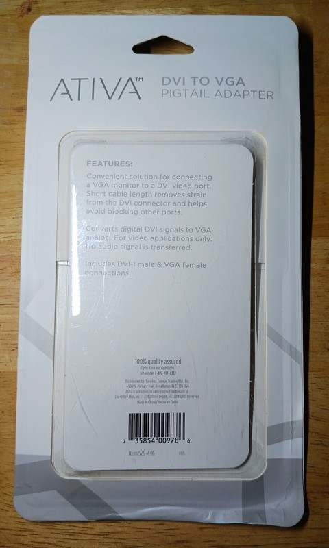 ATIVA DVI to VGA Pigtail Adapter - Item 529-446 - New in Box gallery