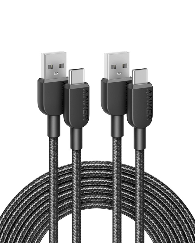 Anker USB A to USB C Cable, Charger Cord (2-Pack, 10 ft, Black)