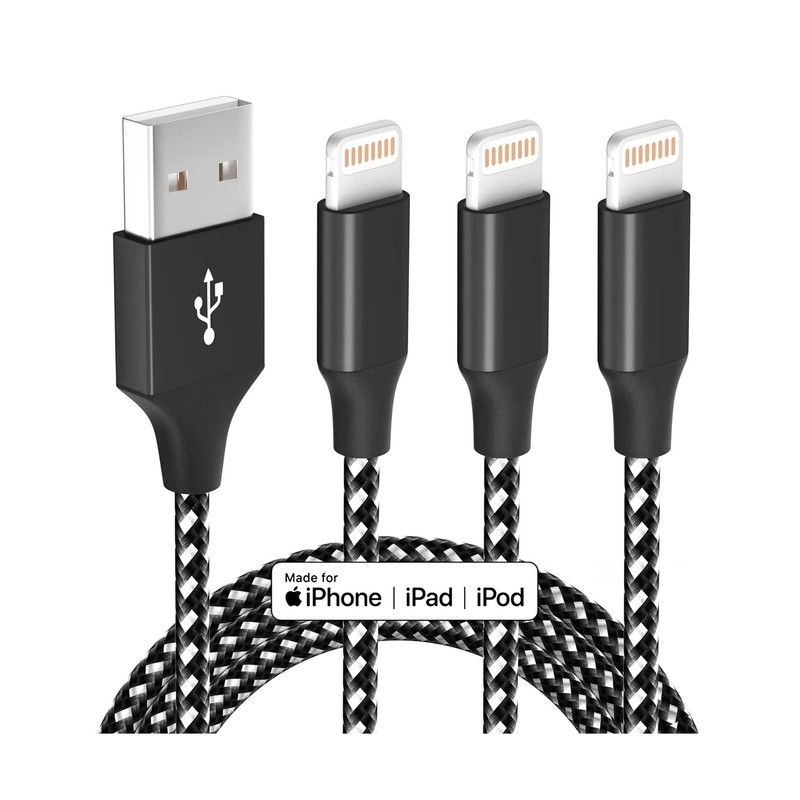 iPhone Charger Cable 3Pack 10 ft MFi Certified Lightning Cable Nylon Braided ...