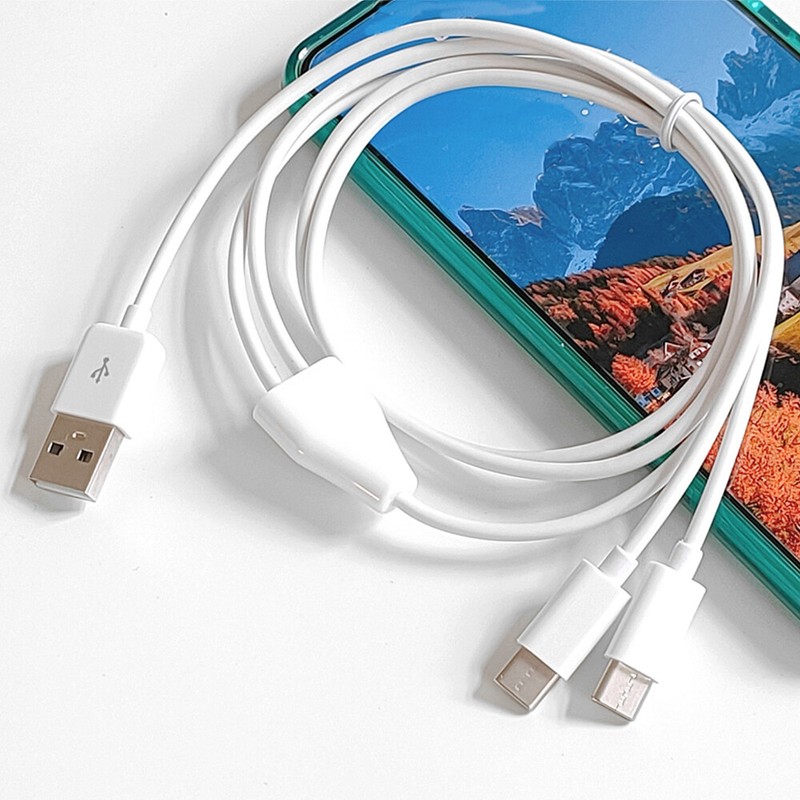 2PC Portable USB 2.0 Type A M To Dual Type C M Splitter Y Charg Data Cable White gallery