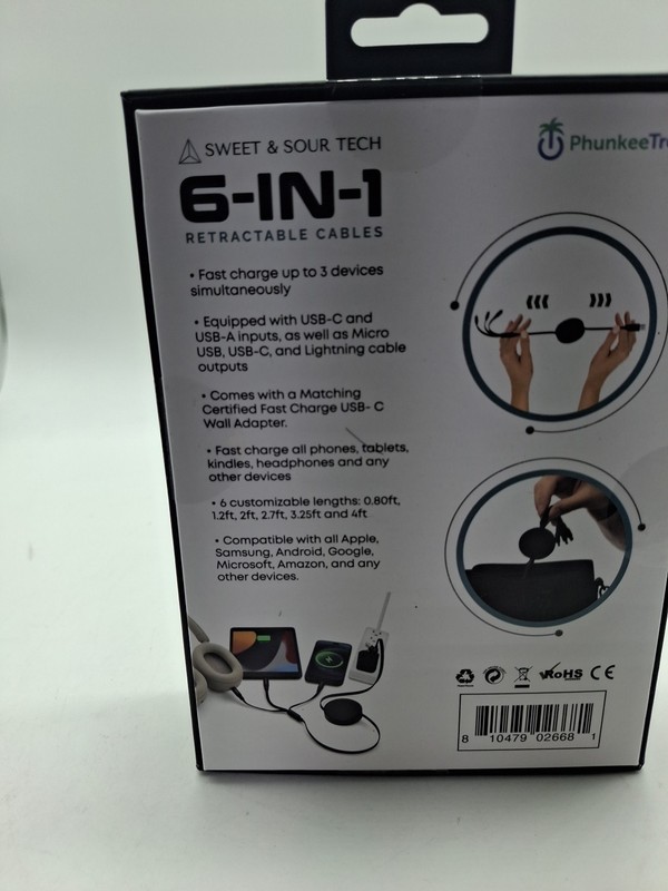 NEW Phunkee Tree 6-In-1 Retractable Cable SWEET SOUR TECH W/ FAST CHARGE ADAPTER gallery
