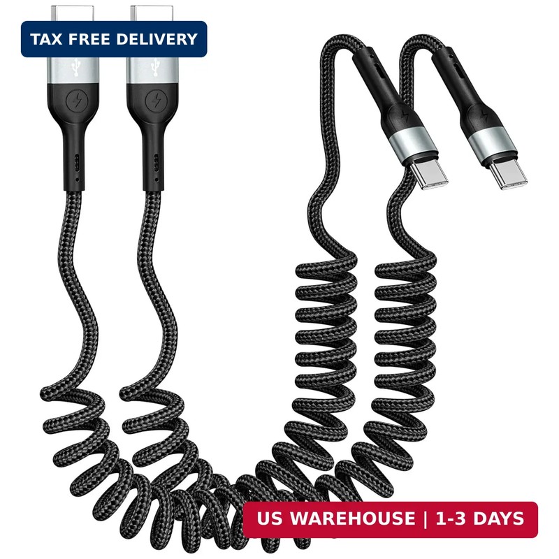 Coiled USB C Charger Cable for CarPlay [3ft 2Pack],USB A to USB C Cable,Durable