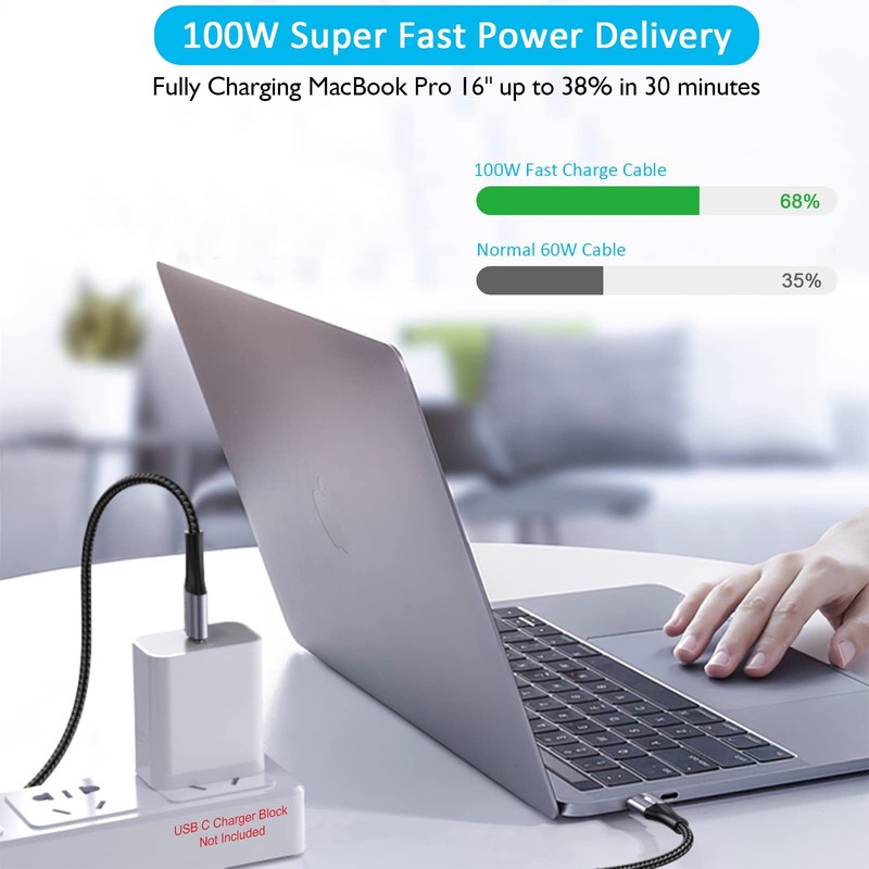 100W to Cable, 5A Fast Charging (3-Pack 6.6 Feet) Nylon Braided Data Sync Tra... gallery