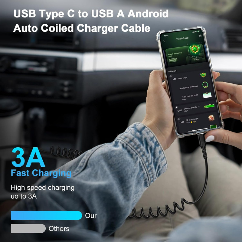 Retractable Iphone 17E Car Charger USB C Coiled Cord Car Carplay Charger Cable f gallery