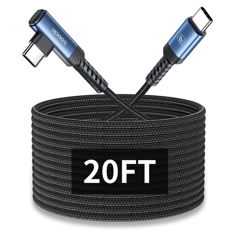 20FT Right Angle USB C Cable, 60W Extra Long Charging Cord Nylon Braided USB ...