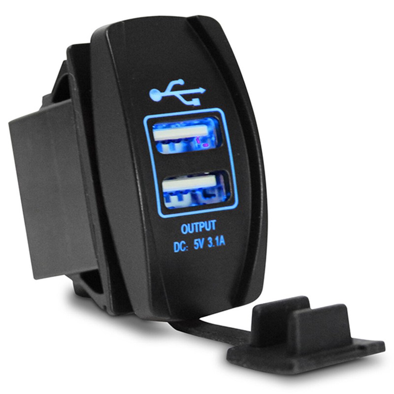 Car Charger 3.1A Blue LED Dual USB Ports Adapter Power Outlet For Boat Truck ATV