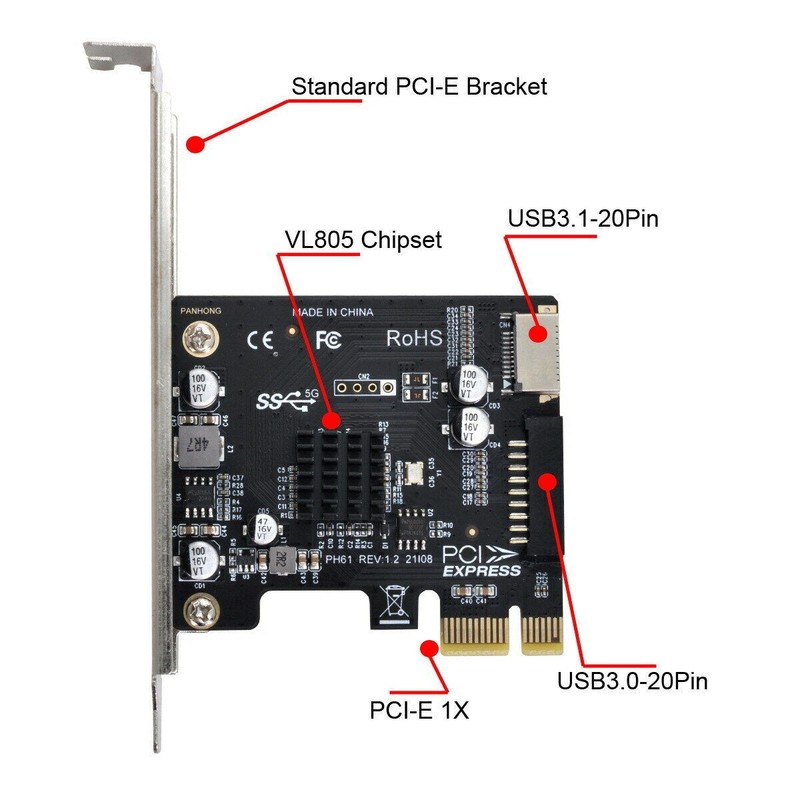 Chenyang USB 3.1 Front Panel Socket & USB 2.0 to PCI-E 1X Express Card Adapter gallery
