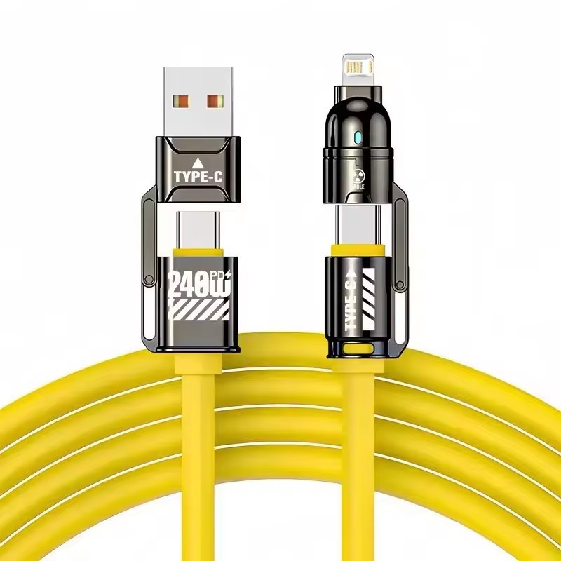 4-In-1 240W Super Fast Charging Cable Charger Data Cord Usb-C For iPhone Samsung