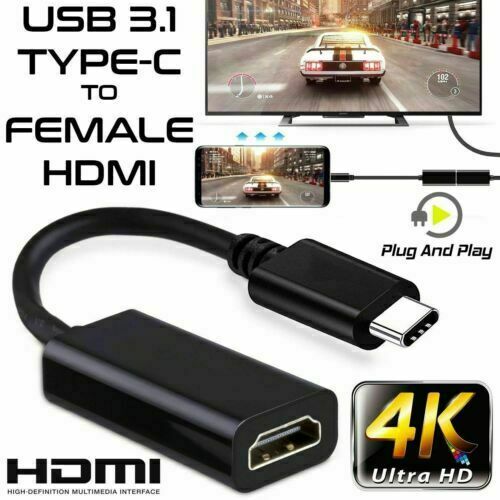 USB-C Type C to HDMI Adapter USB 3.1 Cable For MHL Android Phone Tablet Black A2