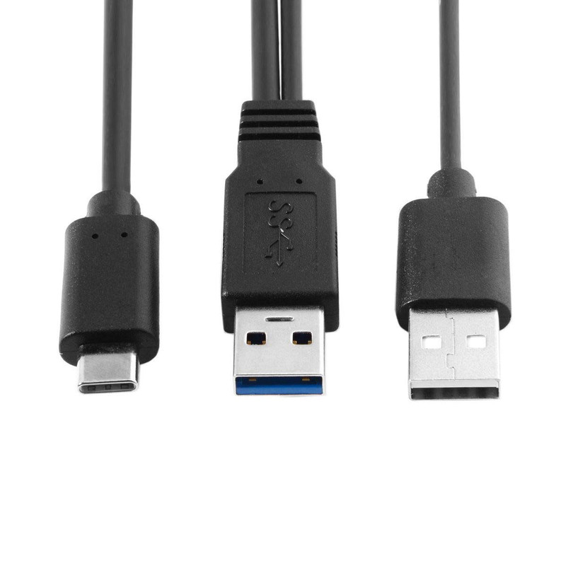 Cablecc Type-C USB-C to USB 3.0 Male & USB 2.0 Dual Power Data Y Cable for Lapto