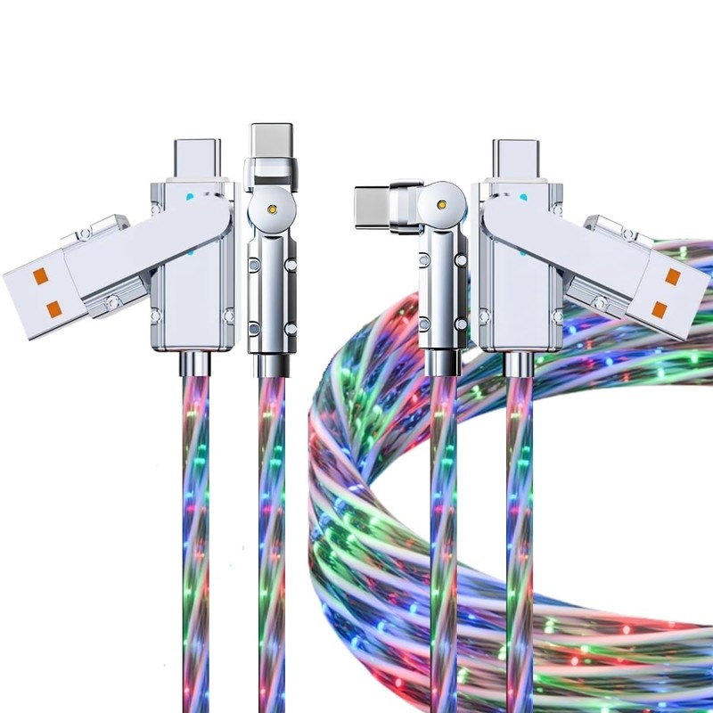2 Pack 5ft LED USB-C Cable Right Angle Multicolored Charger Cord for iPhone & Sa