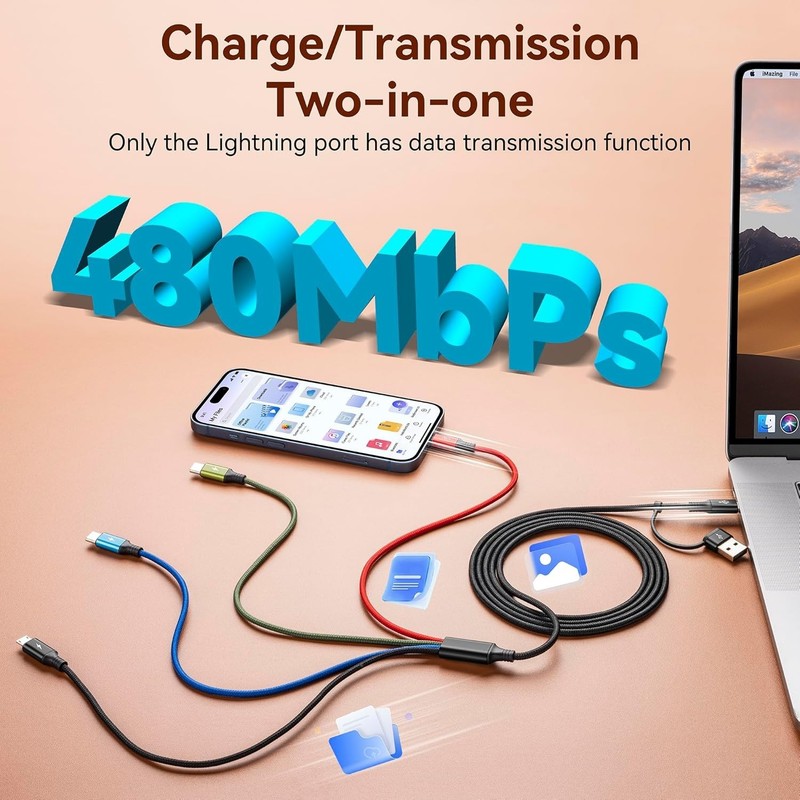 Dual USB-C 4 in 2 Multi Charging Cable 6Ft for iPhone Android iPad Kindle PS gallery