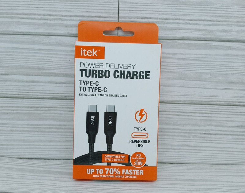 Itek Power Delivery Turbo Charge Type-C to Type-C 4 FT Nylon Braided Cable
