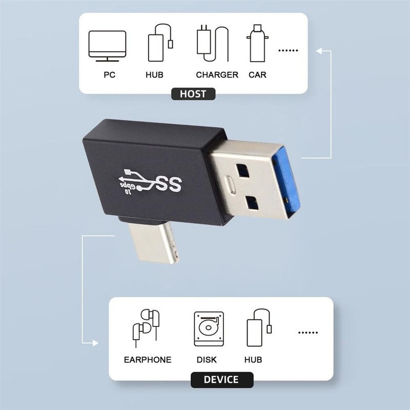 Left Angled 90 Degree USB3.0 Type A Male to USB 3.1 Type C Male Data 10Gbps C... gallery