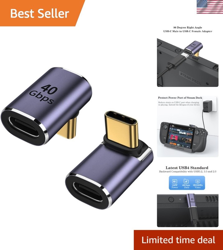 High-Speed 90° USB Type C Extender for Switch, Steam Deck, & More – 2 Pack