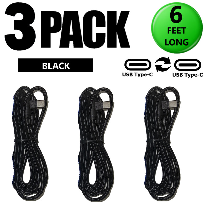 3 Pack USB C 90 Degree Angle Charger Cable 6ft Fast Charging Braided Nylon Cord