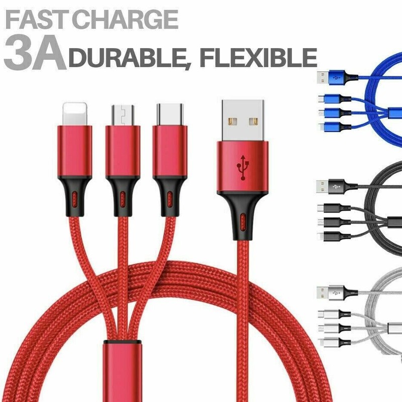 NEW Fast USB Charging Cable Universal 3 in 1 Multi Function Cell Phone Charger