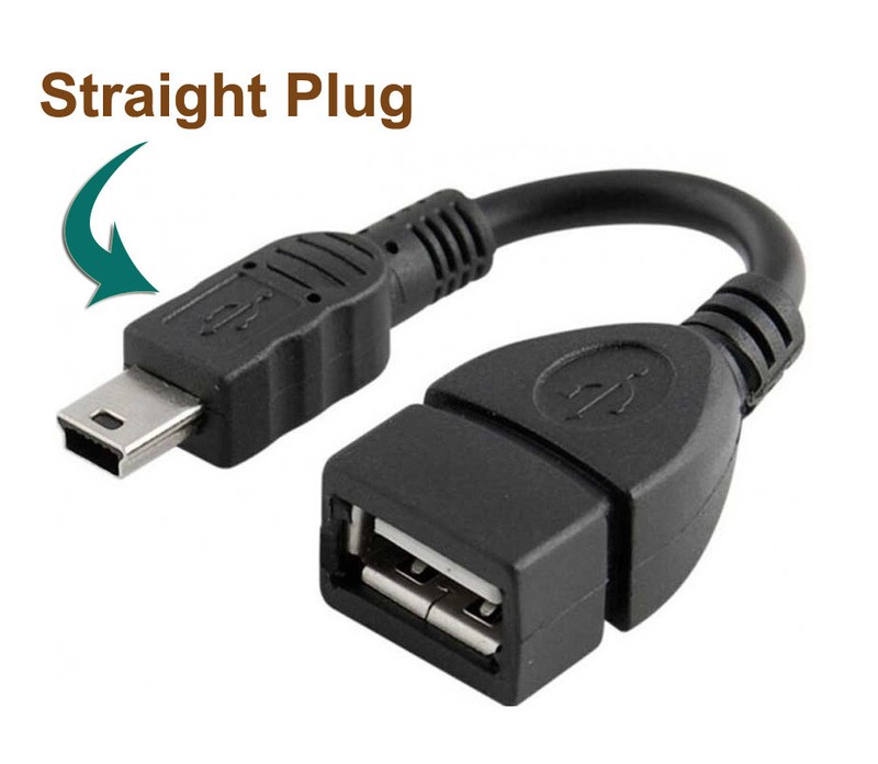 USB Female to Mini USB Male OTG Adapter Cable Angle Plug Power Support Available