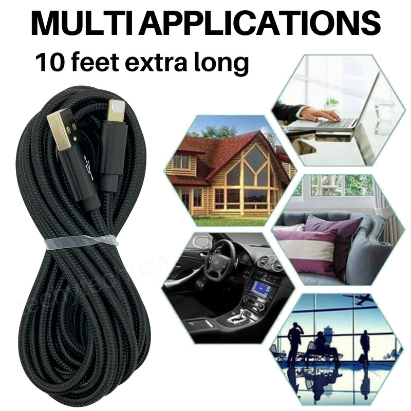 10Ft USB Fast Charge Cable For iPhone 12 11 XR 8 7 6 5 Heavy Duty Charging Cord gallery