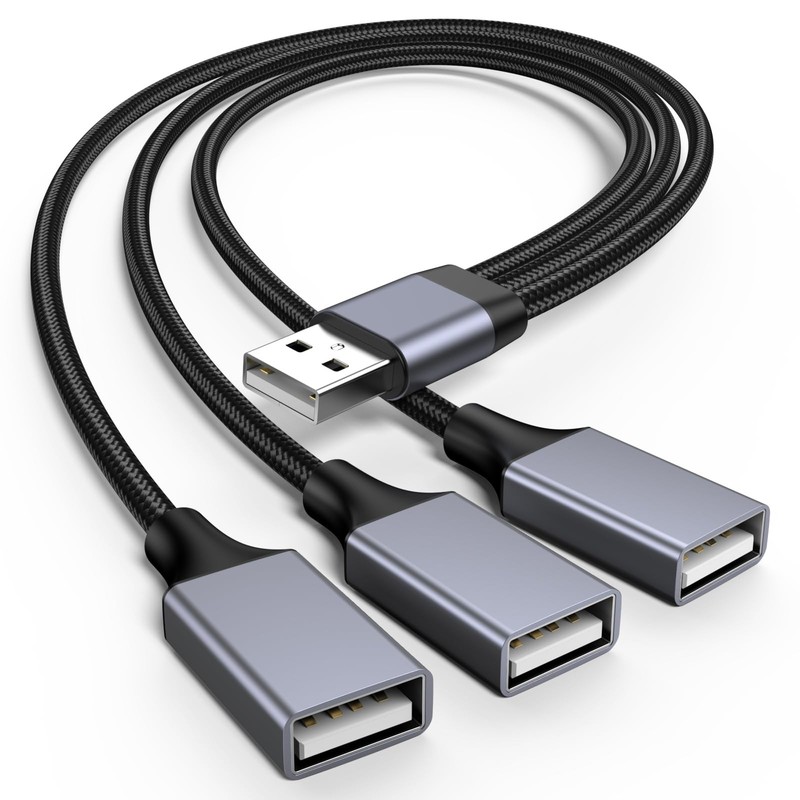 USB Y Splitter 1 in 3 Out, USB to 3 Female Cable for PC, , Laptop, MacBook, K…