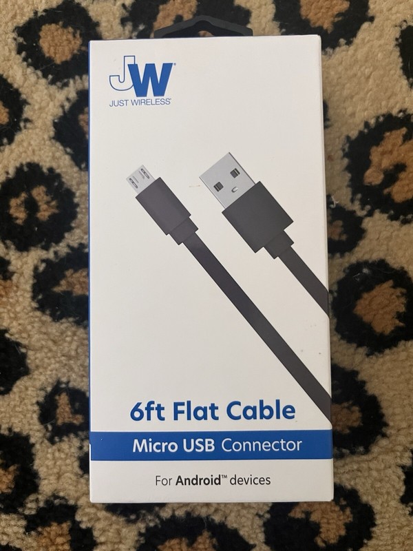 Just Wireless 6ft Flat TPU Micro USB to USB-A Cable – Black – New