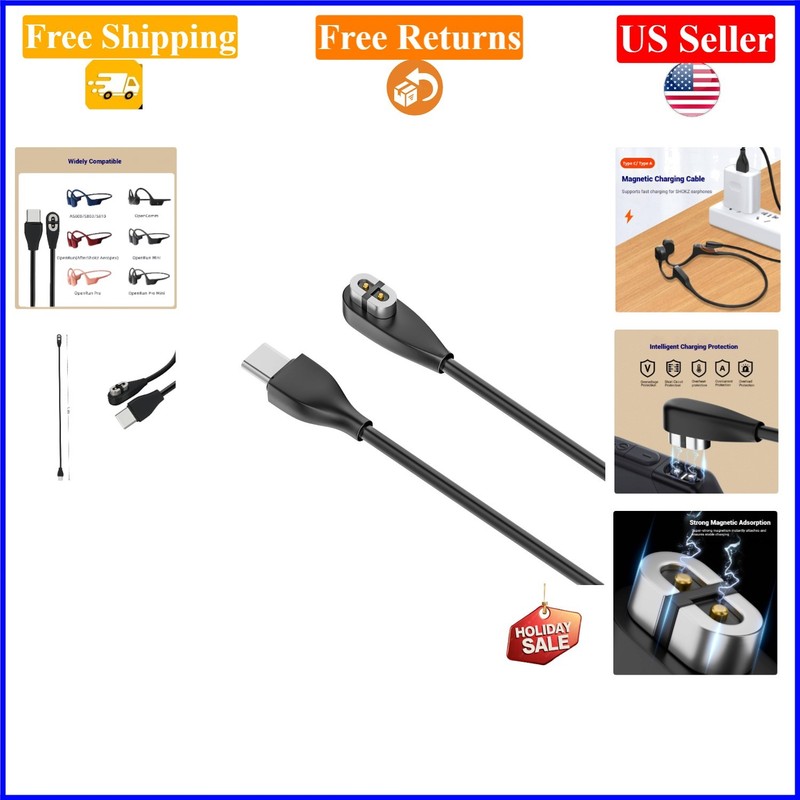 2pcs USB C Magnetic Charging Cables for Shokz Headphones, Black