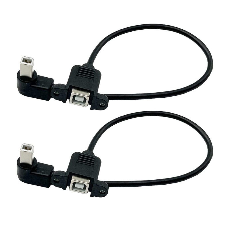 Angled USB B Printer Cable Right Angle Male to Female with Panel Mount 2-Pack