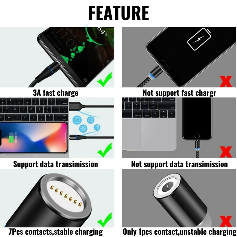 For iPhone 14 13 12 11 Pro Max 8 7 USB Magnetic Charger Cable Fast Charging Line gallery