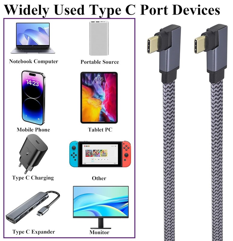 2Pack 90 Degree USB C Cable, Braided Type C Male Fast Charging 1M gallery