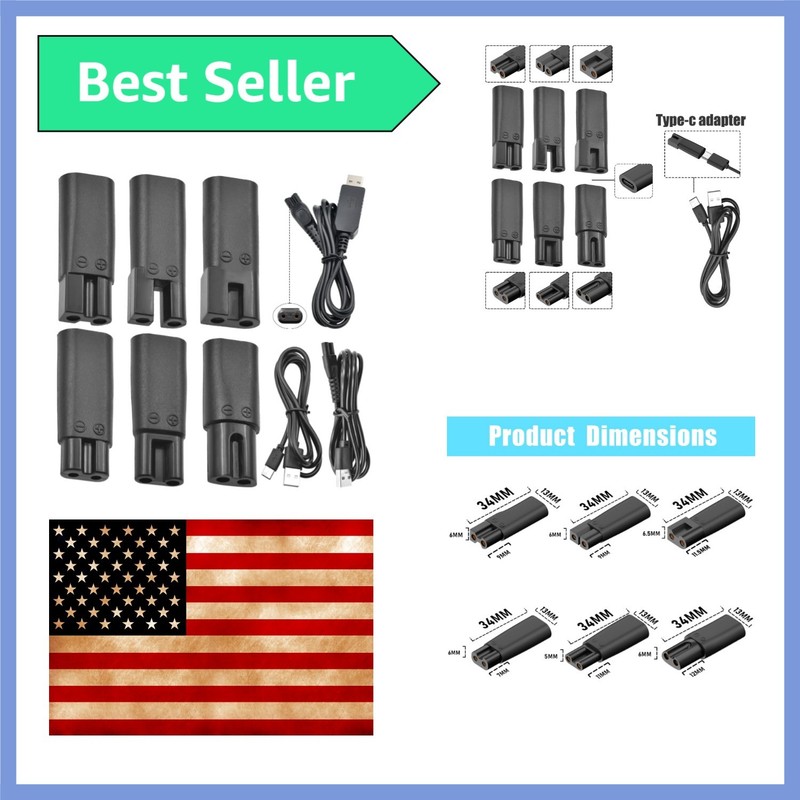 Compact 9PCS Type-C Power Charger Set for Clippers, Shavers & Beauty Devices