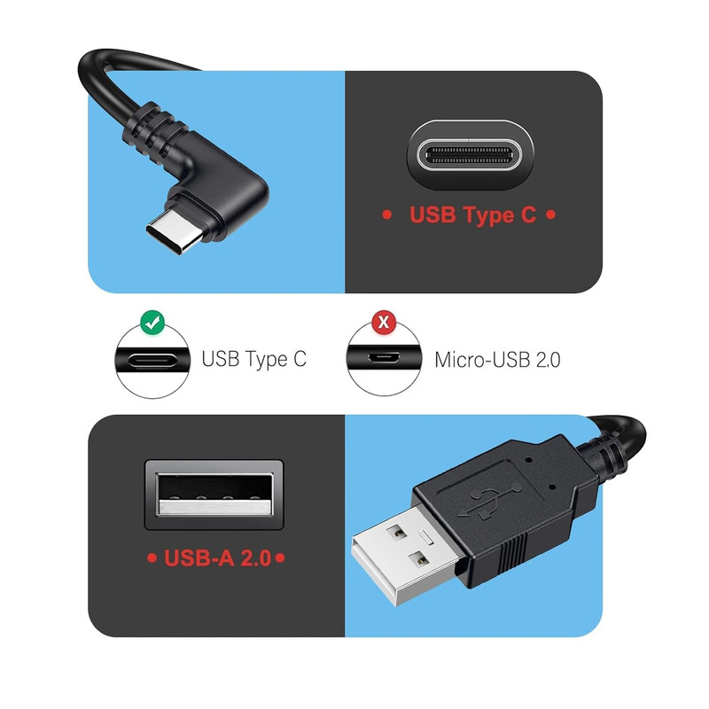 Weishan USB C Dash Cam Power Cord, USB to 90-Degree USB-C Charging Cable for Das gallery