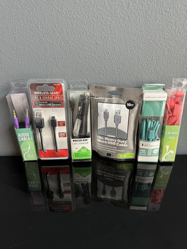 6 NEW Charger & Audio Cables Micro USB, Android-Car, Audio & Ear Buds Cables