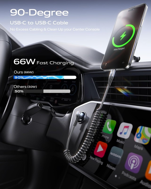90 Degree Coiled USB C Cable for Car 3FT/6FT, USB C to C Cable Fast Charging,... gallery